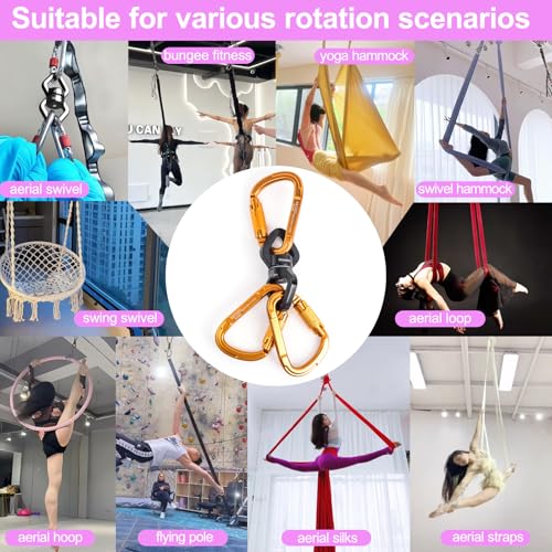 Aerial Silks Hardware Kit 30 KN Swing Swivel Aerial Yoga Hammock Rigging Aluminum Swivel Aerial Hoop Lyra Rotational Device Hanging Accessory - color: Black set 6