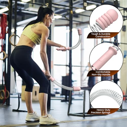 2PCS Heavy Duty Ropeless Battle Ropes, Adjustable Cordless Battle Rope for HIIT Cardio Workout, Non-Slip Spiral Handle Home Gym Equipment Pink