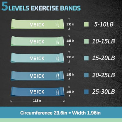 VEICK Resistance Loop Bands Set of 5, Exercise Bands with 5 Resistance Levels, Stackable Workout Bands for Strength Training, Pilates, Fitness Gear for Men Women Home Gym Office Travel - color: Blue