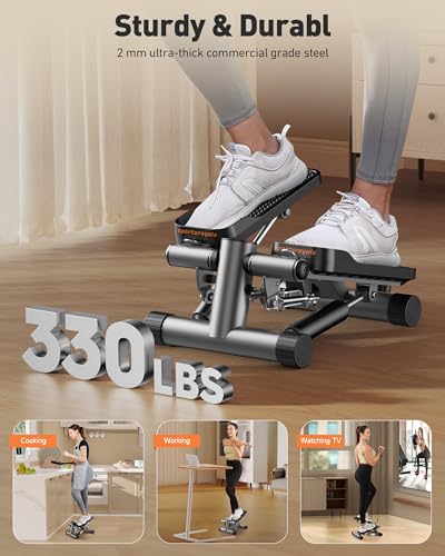 Sportsroyals Stair Stepper for Exercise, Mini Steppers with Resistance Band, Hydraulic Fitness Stepper Exercise Home Workout Equipment for Full Body Workout, 330lbs Weight Capacity