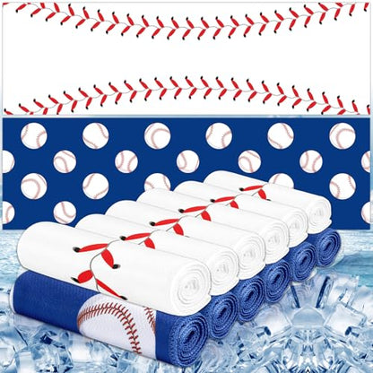 12 Pcs Baseball Cooling Towels 38x12 Inch Breathable Baseball Microfiber Ice Towel Fast Drying Workout Rags Bulk Sport Team Gift for Team Gym Running Coach Sport Party Favors(White,Blue)