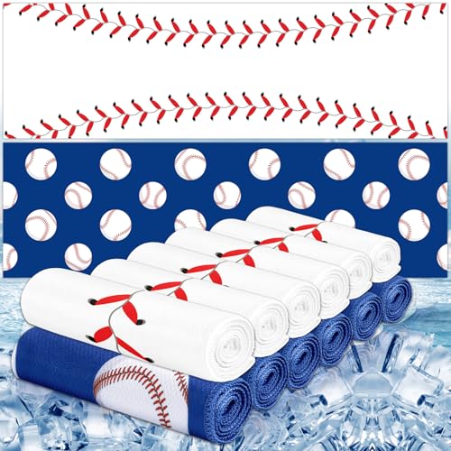 12 Pcs Baseball Cooling Towels 38x12 Inch Breathable Baseball Microfiber Ice Towel Fast Drying Workout Rags Bulk Sport Team Gift for Team Gym Running Coach Sport Party Favors(White,Blue)
