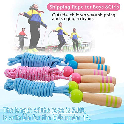 Jump Rope Kids, 7ft Adjustable Cotton Skipping Rope with Wooden Handle for Boys and Girls Fitness Outdoor Exercise - style: Pink