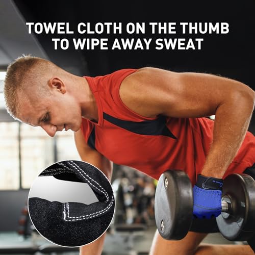 FINGER TEN Workout Gloves Full Finger with Padding 1 Pair - color: Blue, size: Small