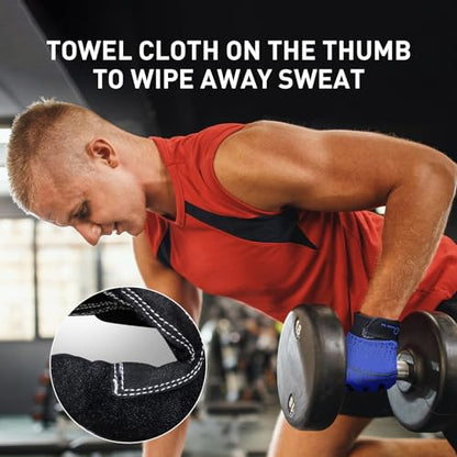 FINGER TEN Workout Gloves Full Finger with Padding 1 Pair - color: Blue, size: X-Large