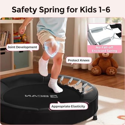 BCAN SP1 36'' Toddler Trampoline, ASTM Certified - Kids Trampoline for Ages 1-6, Foam Handle & Safe Thickened Cover, Mini Trampolines for Kids Indoor, Easy to Assemble| FED Fitness - color: Black-Classic