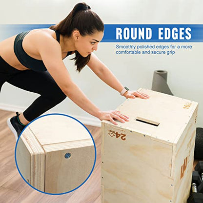 Elevens 3 in 1 Wooden Plyo Box Jump Box Plyometric Box for Jumping Trainer, Skipping, Jumping, Lunges, Box Jumps, Squats, Step-Ups, Dips - color: 16"x12"x14"