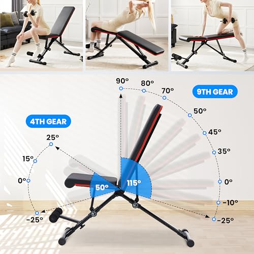 Adjustable Weight Bench 795LB Capacity Foldable Workout Bench Press for Home Gym, Full Body Exercise and Strength Training, Lifting Sit-up Incline Decline Flat Utility Bench, 2 Sec Fast Folding - color: Classic Black