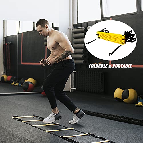 12 Rung Agility Speed Ladder, Adjustable Training Ladder with 12 Marker Cones and Storage Bag, for Soccer Football Fitness Speed Coordination Training