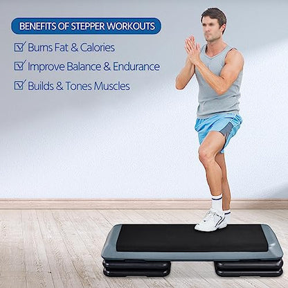Yaheetech Aerobic Stepper, 4-6-8in Height-Adjustable Aerobic Exercise Step Platform Health Club Size w/Risers & Non-Slip Surface & Non-Marking Feet for Home Gym Workout & Training