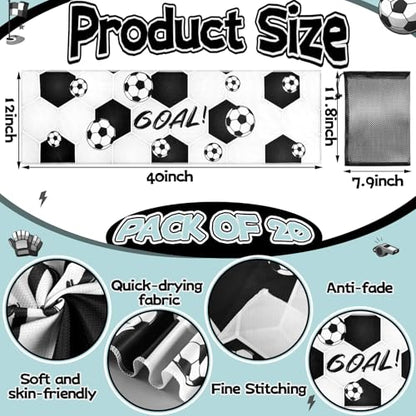 20 Pcs Soccer Towel 40 x 12 Inch Breathable Ice Sweat Towel with Storage Bag Quick Dry Microfiber Soccer Team Gift Party Favors for Fitness Camping Gym Running Sports Men Women Coach Gift - style: Soccer