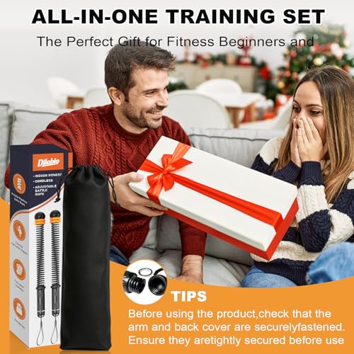 2PCS Weighted Ropeless Battle Ropes for Home Gym, Heavy Duty Portable Cordless Battle Rope with 2 Grip Strengtheners & Poster, Quiet Battle Rope Sticks for HIIT, Strength & Cardio Men & Women