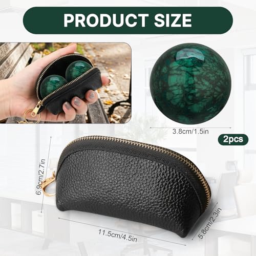 Hand Exercise Balls Set of 2, Chinese Stress Relief Baoding Balls with Leather Pouch - color: Green