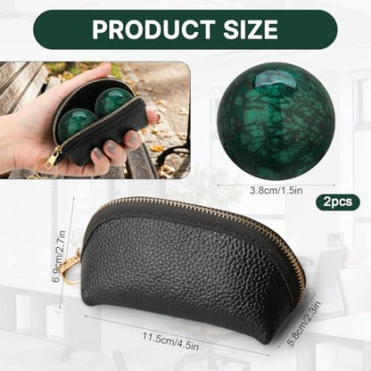Hand Exercise Balls Set of 2, Chinese Stress Relief Baoding Balls with Leather Pouch - color: Green