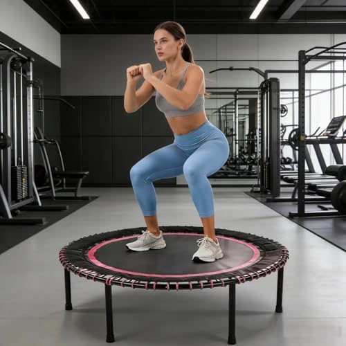 40"/48" Fitness Rebounder Trampoline with 4-Level Adjustable Foam Handle, Quiet and Stable Exercise Trampoline for Kids Adults, Indoor/Outdoor Mini Trampoline - color: Pink
