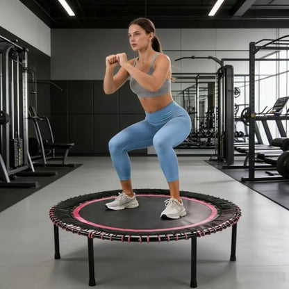 40"/48" Fitness Rebounder Trampoline with 4-Level Adjustable Foam Handle, Quiet and Stable Exercise Trampoline for Kids Adults, Indoor/Outdoor Mini Trampoline - color: Pink