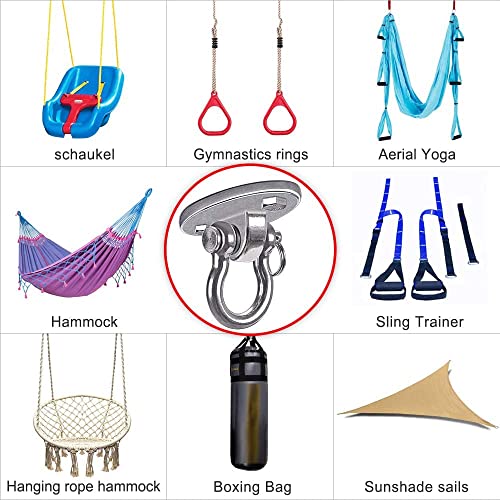 Heavy Duty Swing Hanger Stainless Steel Ceiling Swing Mount 180° Hanging Chairs Hanger for Hammock Chair, Porch Swings, Aerial Silks, Punching Bag, 2000 LB Capacity