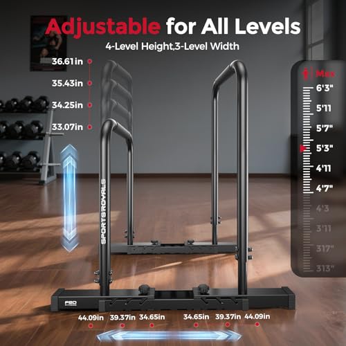SPORTSROYALS DP2 Dip Station, 600LBS Heavy Duty Dip Bar, Height & Width Adjustable Dip Bar Station, Parallel Bars with Dual-Sided Connectors, Calisthenics Equipment for Full Body Strength Training