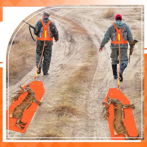 2 Pcs Deer Drag Sleds with Deer Drag Harness and Ropes Heavy Duty Thickened Tear-Resistant Portable Outdoor Gear for Hauling Hunting Trophy Firewood Ice Fishing
