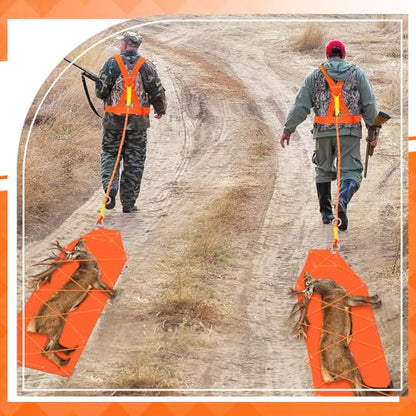 2 Pcs Deer Drag Sleds with Deer Drag Harness and Ropes Heavy Duty Thickened Tear-Resistant Portable Outdoor Gear for Hauling Hunting Trophy Firewood Ice Fishing