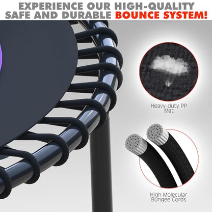 450/550LBS Mini Rebounder Trampoline for Adults with Bar, 40" /48" Fitness Trampoline Adjustable Foam Handle, Stable&Quiet Exercise Rebounder for Adults Indoor/Outdoor Workout(Purple, 550LBS)