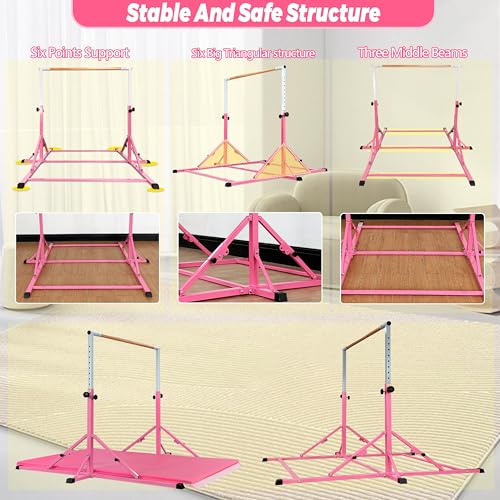 MARFULA Gymnastic Kip Bar for Kids Teens Ages 3-25 of All Gymnastic Levels - color: Bar With Mat-Hot Pink(5 Ft Base)