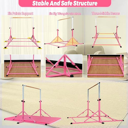 MARFULA Gymnastic Kip Bar for Kids Teens Ages 3-25 of All Gymnastic Levels - color: Bar With Mat-Hot Pink(5 Ft Base)