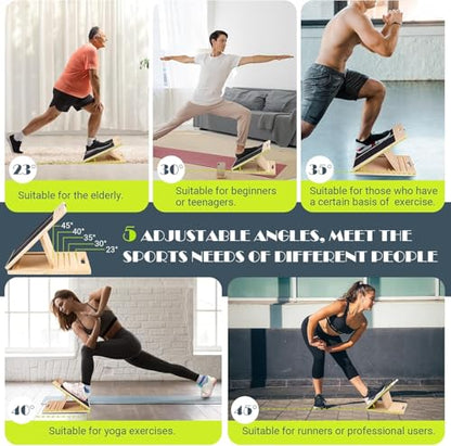 Professional Adjustable Wooden Slant Board for Calf Stretching, Portable 5-Stretch Board for Knees, Non-Slip Foot Incline Board Physical Therapy Equipment Calf Stretch, Extra Side Handle for Carry