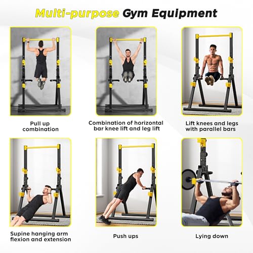 SogesHome Foldable Power Tower Dip Stand Pull Up Bar for Home Gym Exercise - color: Black Yellow