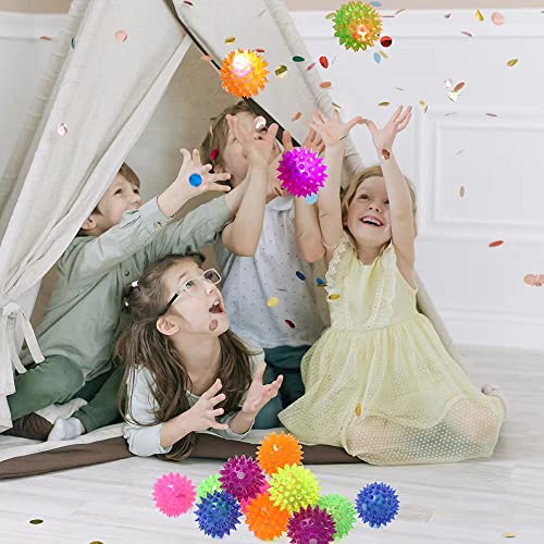 12 Pack LED Light Up Fidget Sensory Bouncy Spiky Ball Squishy Glow in The Dark Flashing Stress Relief Spiky Balls Toy for Party Favors Kids Gifts School Rewards - style: 12 Pack