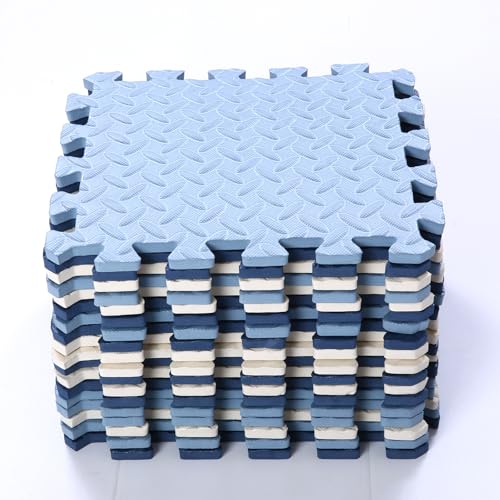 Foam Play Mat, EVA Non-Toxic Interlocking Floor Mats - color: White/Dark Blue/Gray Blue, size: 16 Pcs/47.2*47.2
