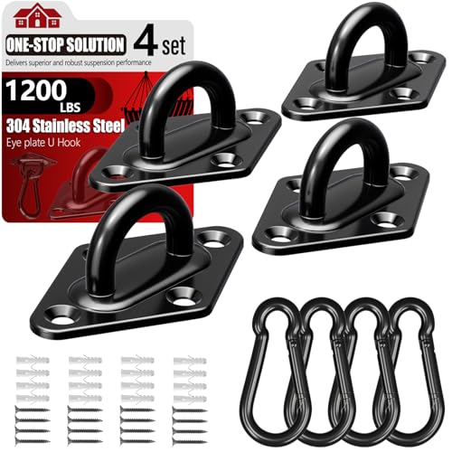 sprookber 304 Stainless Steel Pad Eye Snap Hook,M8 Ceiling Hook 1200Lb,8Pcs - size: 3.15 inch, style: Black Rhombus