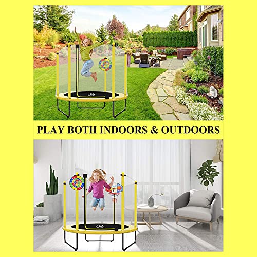 60" 6-in-1 Kids Trampoline, 5ft Mini Toddler Trampoline for Girls Boys - color: Yellow 3-in-1