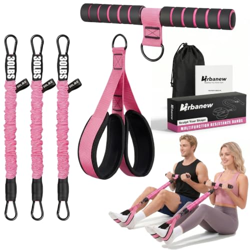 Upgraded Pedal Resistance Band with Handle, Adjustable Exercise Bands for Home Workout, Portable Fitness Equipment for Abs, Arms, Legs & Full Body Training - color: Pink