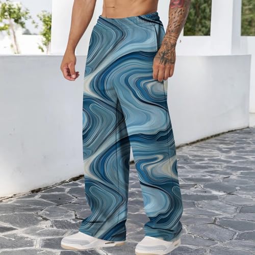 Graphic Print Pants for Men Elastic Waisted Wide Leg Baggy Sweatpants Joggers Loose Fit Streetwear Pants with Pockets