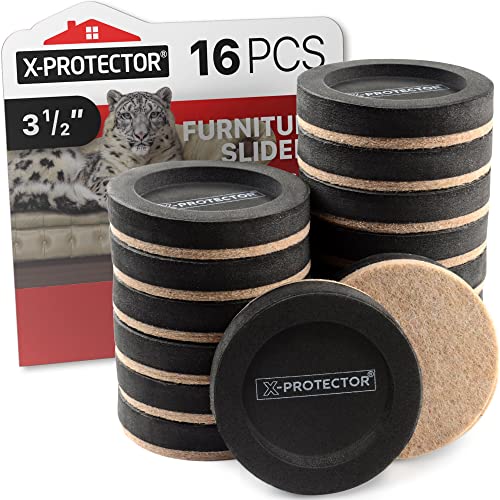 Felt Furniture Sliders for Hardwood Floors X-PROTECTOR 16 PCS 3 ½” - Furniture Slider with Unique Design - Heavy-Duty Furniture Movers for Hard Surfaces - Felt Sliders - Move Your Furniture Easily! - size: 16 PCS 3 1/2 inch (NEW)