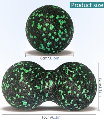 Set of 2 Peanut Massage Ball - Double Ball for Trigger Point Therapy, Myofascial Release, Deep Tissue Fitness Massage & Relax Tight Muscles, Trigger Point Massage Ball (Green)