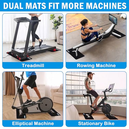 2PCS Exercise Bike Mat for Carpet & Hardwood Floors, Non-Slip Workout Mat for Bike Trainer Compatible with Stationary Spin Bike, Concept 2 Rowing Machine