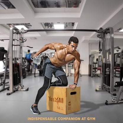 Yes4All Plyo Box, 3-in-1 Wooden Box Jump for Home Gym, Lunges, Squats, Dips - color: A. Wood Basic, style: 16" x 14" x 12"