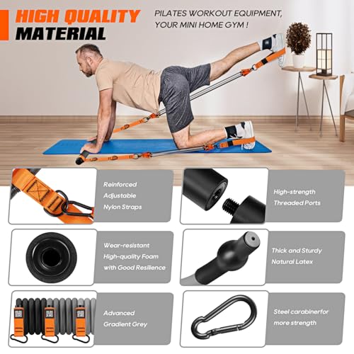 Pilates Bar Kit with Resistance Bands, Heavy Duty Pilates Equipment for Men, Training Bands with Handles for Legs, Hip, Back, Arm, Abs, Chest, Shoulders, Portable Home Gym Workout Equipment