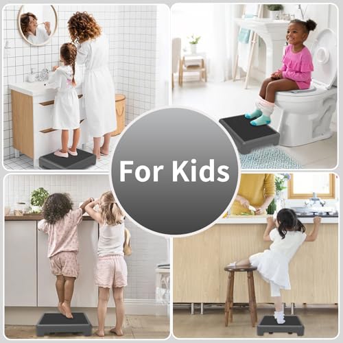 One Step Stool for Adults, Toddler Step Stools, 650 LBS Capacity Non-Slip Safety Step Platform for Elderly, Portable Stair Assist for Cars, Bedside, Kitchen, and Shower, Black Grey