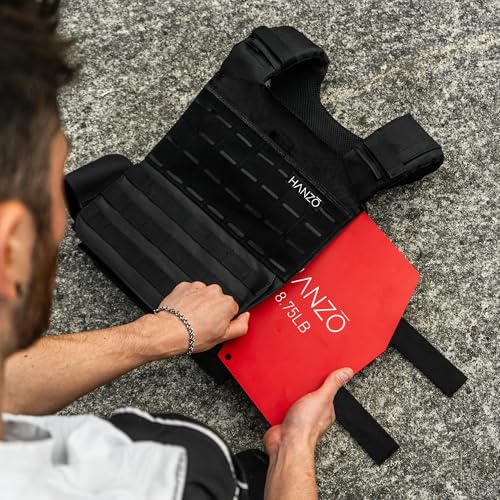 HANZO Weighted Vest Plates – 17.5 lbs, 29 lbs, or 39.5 lbs Pair – Powder-Coated Steel Plates for Weighted Vests – Durable Resistance Weights for Rucking, Strength Training, and Fitness Workouts