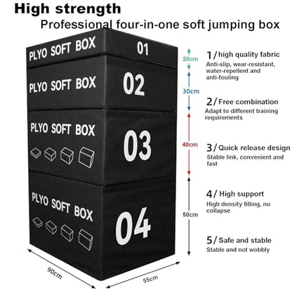 4-in-1 Foam Jumping Exercise Box Plyo For Home Gym Non-slip PU Leather Cover For Workouts Training Strength