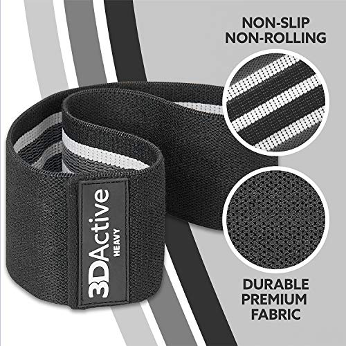 3DActive Fabric Resistance Bands for Legs & Butt. Wide Non-Slip Hip Band Set for Home & Gym Workouts. Exercise Guide & Carry Bag Included. - color: Black, Dark Grey, Light Grey