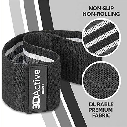 3DActive Fabric Resistance Bands for Legs & Butt. Wide Non-Slip Hip Band Set for Home & Gym Workouts. Exercise Guide & Carry Bag Included. - color: Black, Dark Grey, Light Grey