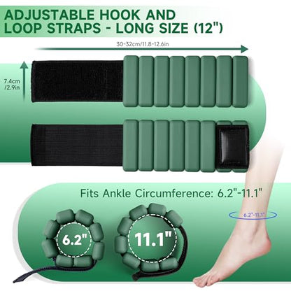 Weighted Bangles for Wrist and Ankle Weights for Women 1LB Each (Set of 2) | Workout Weights for Yoga, Pilates & Walking | Leg & Arm Weights Men GREEN