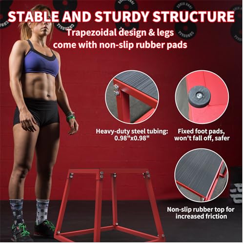 Heavy-Duty Steel Plyometric Jump Box, 12" Anti-Slip Rubber Tread & Stable Trapezoidal Design, Fixed Non-Slip Pads Fitness Jump Platform for Strength Training, Home & Gym Use