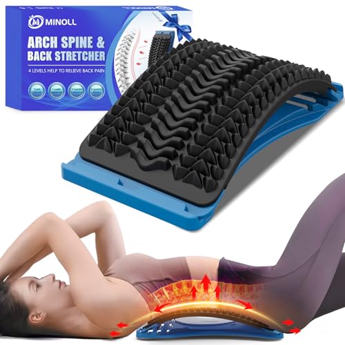 Back Stretcher for Lower Back Pain Relief, Multiple Level Adjustable Arch Lumbar Back Cracker Board, Back Cracking Device, Back Massager for Scoliosis, Spine Decompression Support - color: Blue