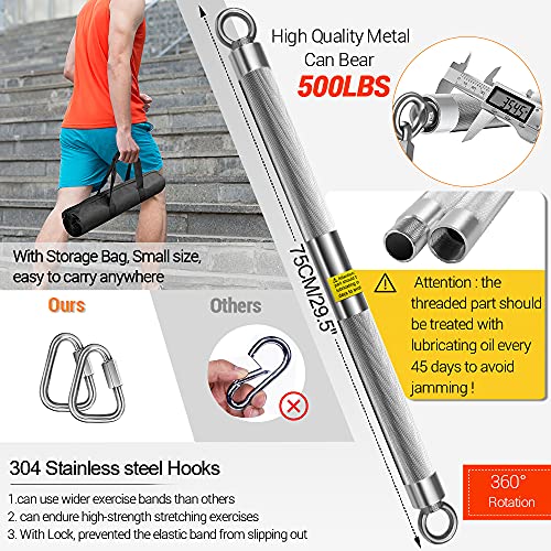 Detachable Resistance Bands Bar 30"/35.4"/38.5" Length Max Load 500LBS for Home Gym Full Body Workout Fitness Bar - style: Total Length:75cm/30"