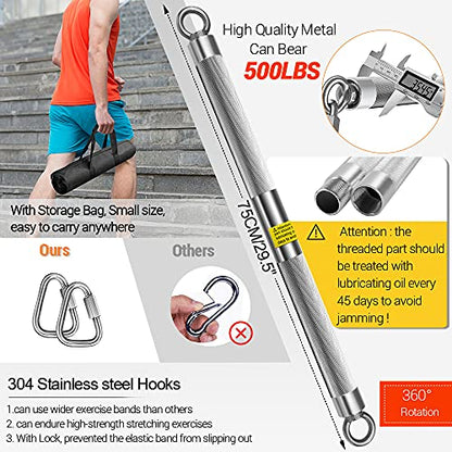 Detachable Resistance Bands Bar 30"/35.4"/38.5" Length Max Load 500LBS for Home Gym Full Body Workout Fitness Bar - style: Total Length:75cm/30"